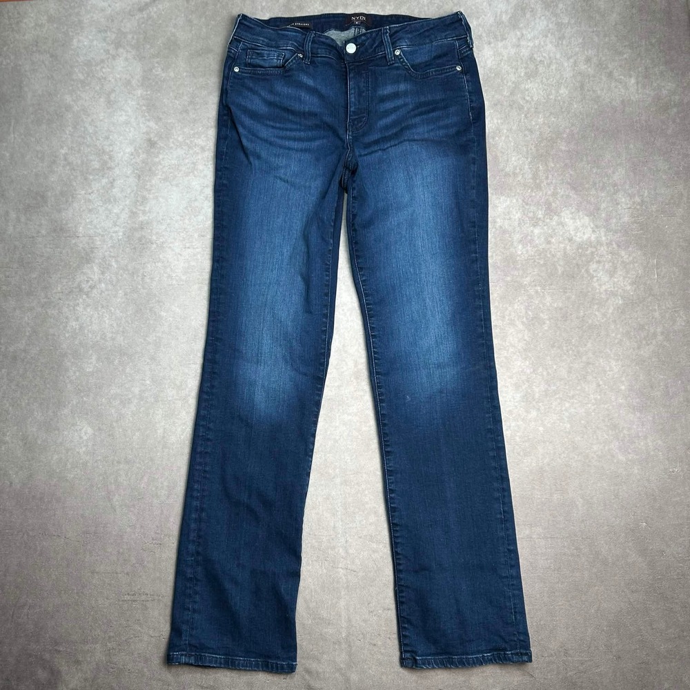 NYDJ Marilyn Straight Leg Jeans Womens 8 Dark Blue Wash Lift Tuck Stretch Denim